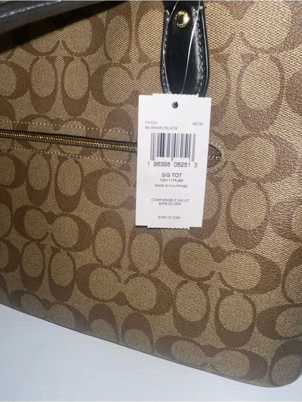 Coach Brown Signature Tote with Black Straps - Picture 3 of 5